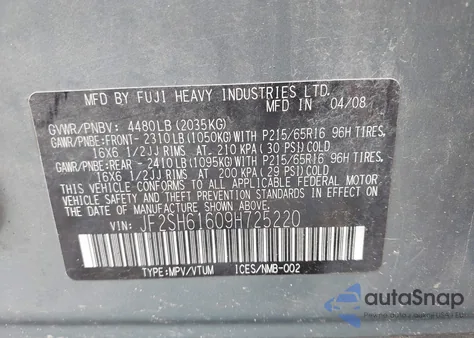 2009 Subaru Forester 2.5X из США, поврежденный, VIN JF2SH61609H725220